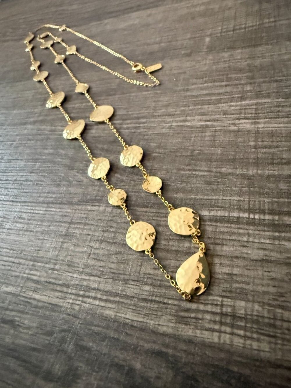 Melinda Maria Sabrina Gold-Tone Hammered Disc Necklace Adjustable Lightweight - Picture 6 of 10